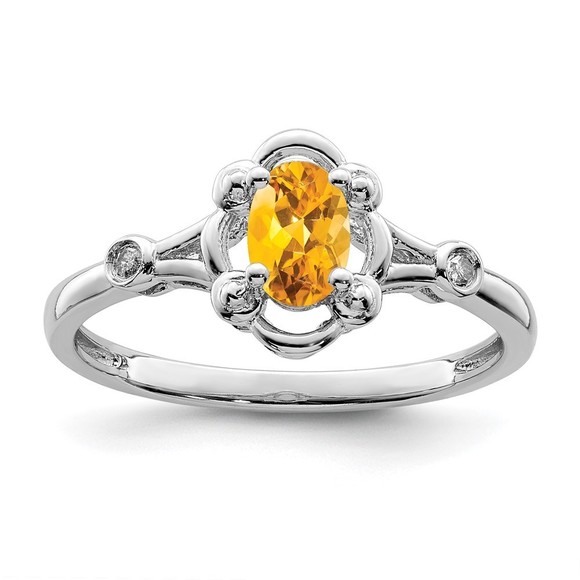 925 Sterling Silver Citrine (November Birthstone) & Diamond Ring Size 10 - Picture 1 of 5